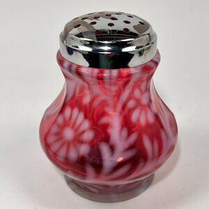 Vtg Fenton LG Wright Glass Daisy Fern 9 Panel Cranberry Opalescent Sugar Shaker
